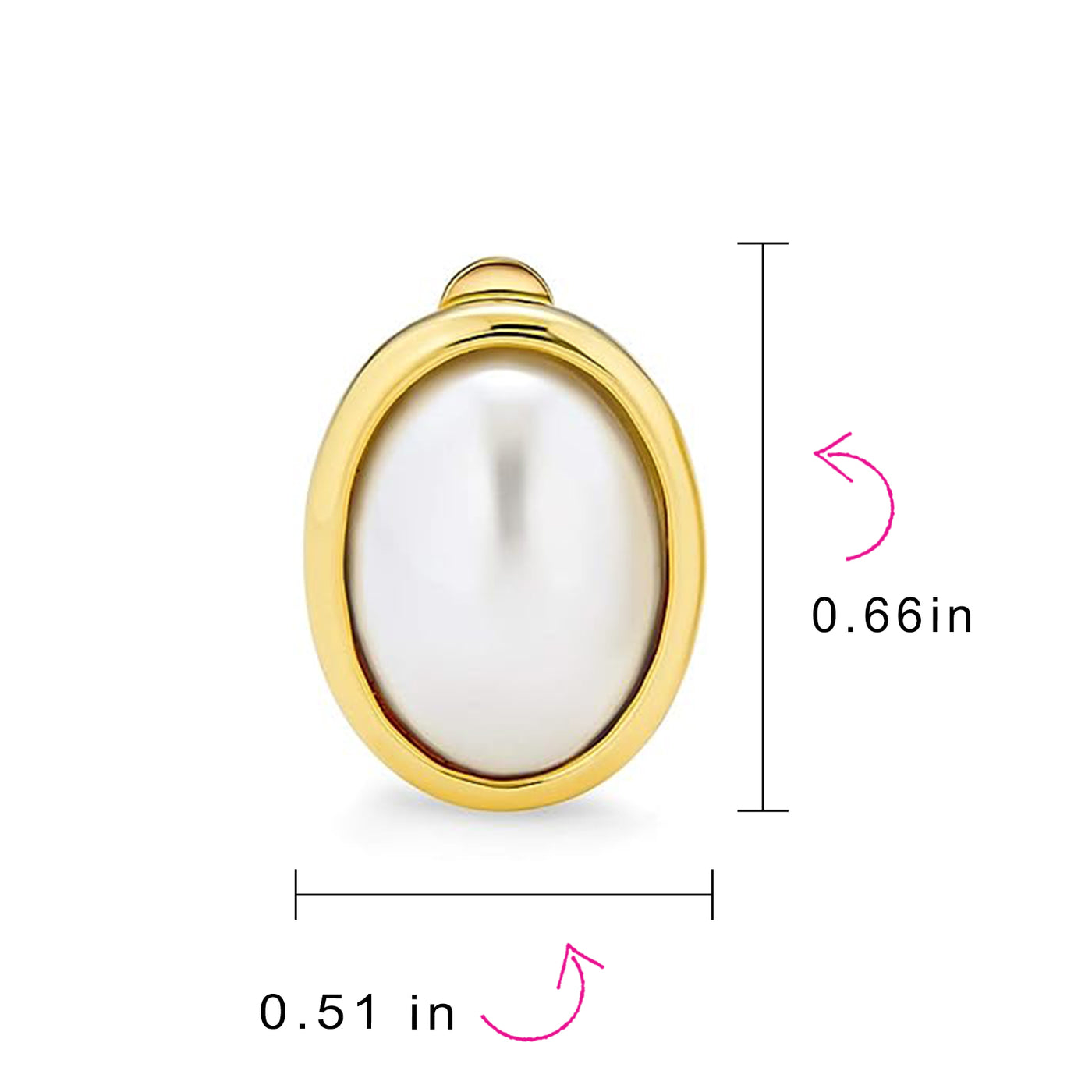 Oval Clip On White Imitation Pearl Earrings Cabochon Gold Plated