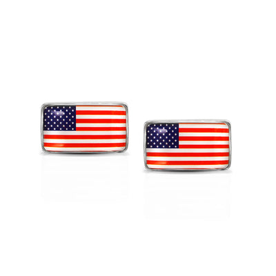 Patriotic USA Red White Blue Flag Stars Stripes Shirt Cufflinks Steel