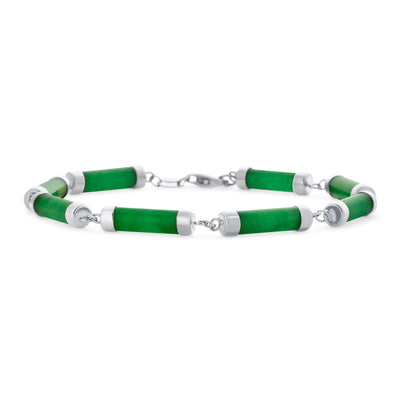 Gemstone Light Green Jade Bar Ankle Bracelet .925Sterling Silver 9"