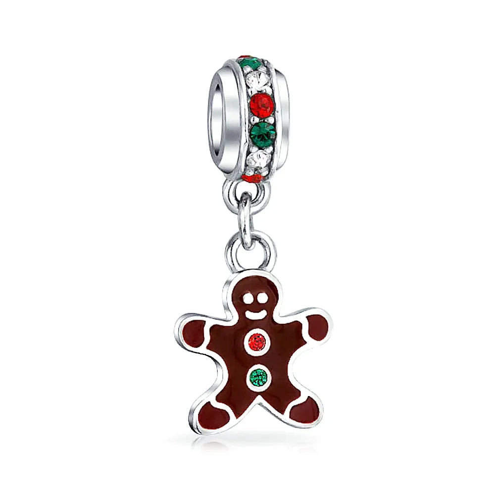 Christmas Charm Bead Gingerbread Man Cookie Brown Enamel