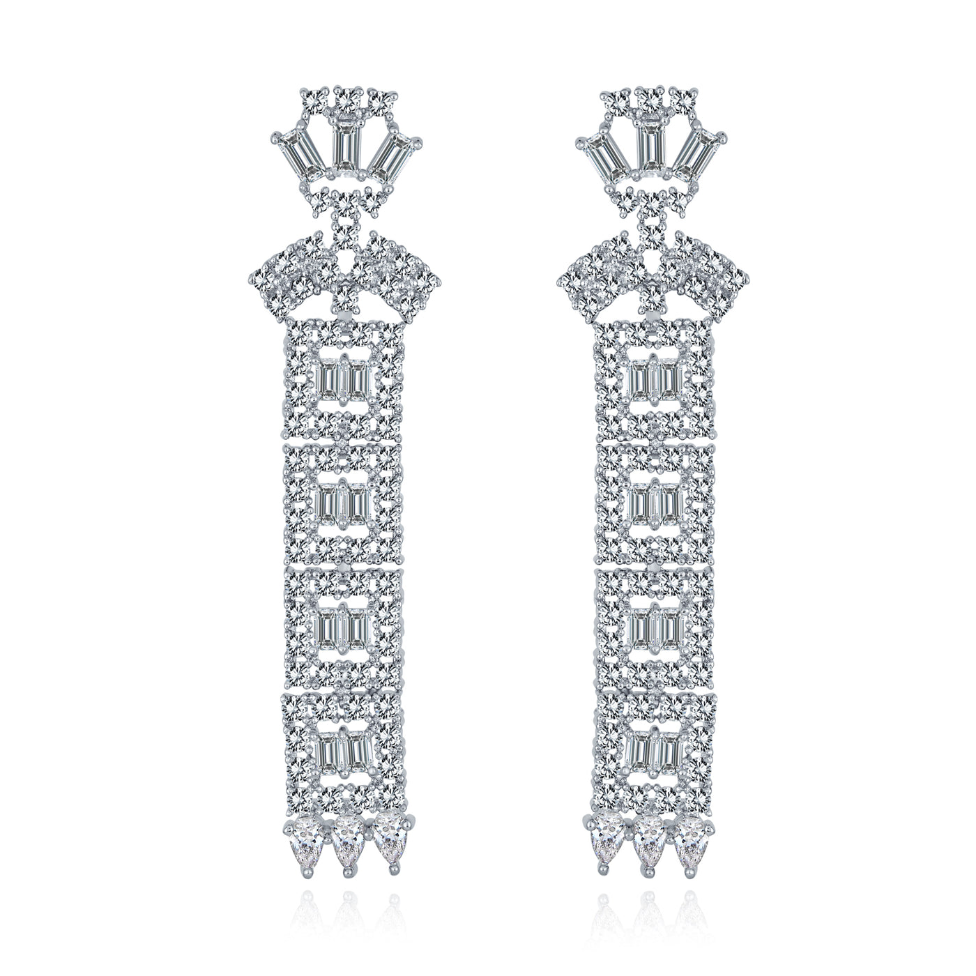 Art Deco Asian Bridal AAA CZ Column Statement Chandelier Earrings