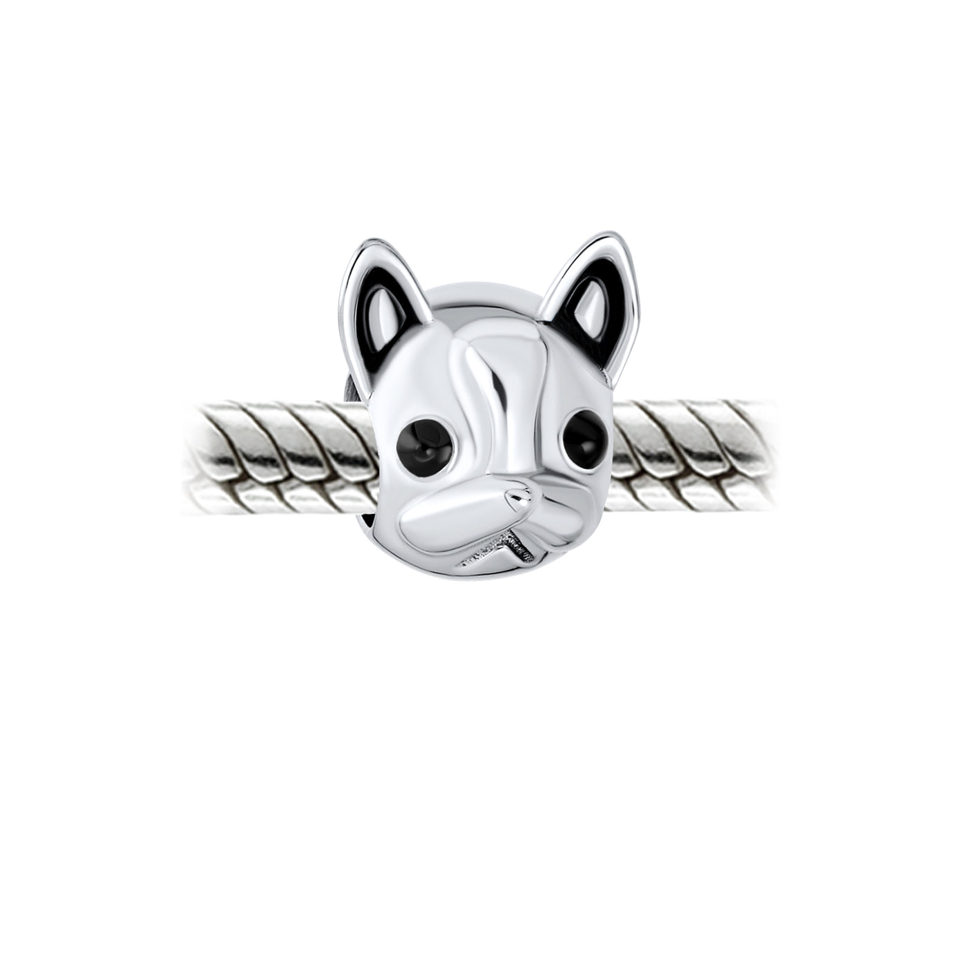 Frenchie French Bulldog Face Dog Pet Charm Bead .925Sterling Silver