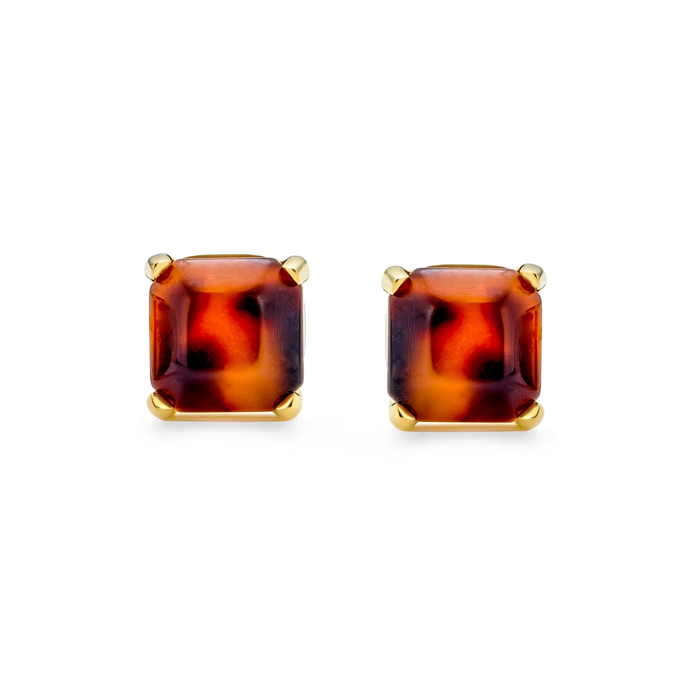 Brown Cushion Tortoise Stud Earring Gold Plated Stainless Steel