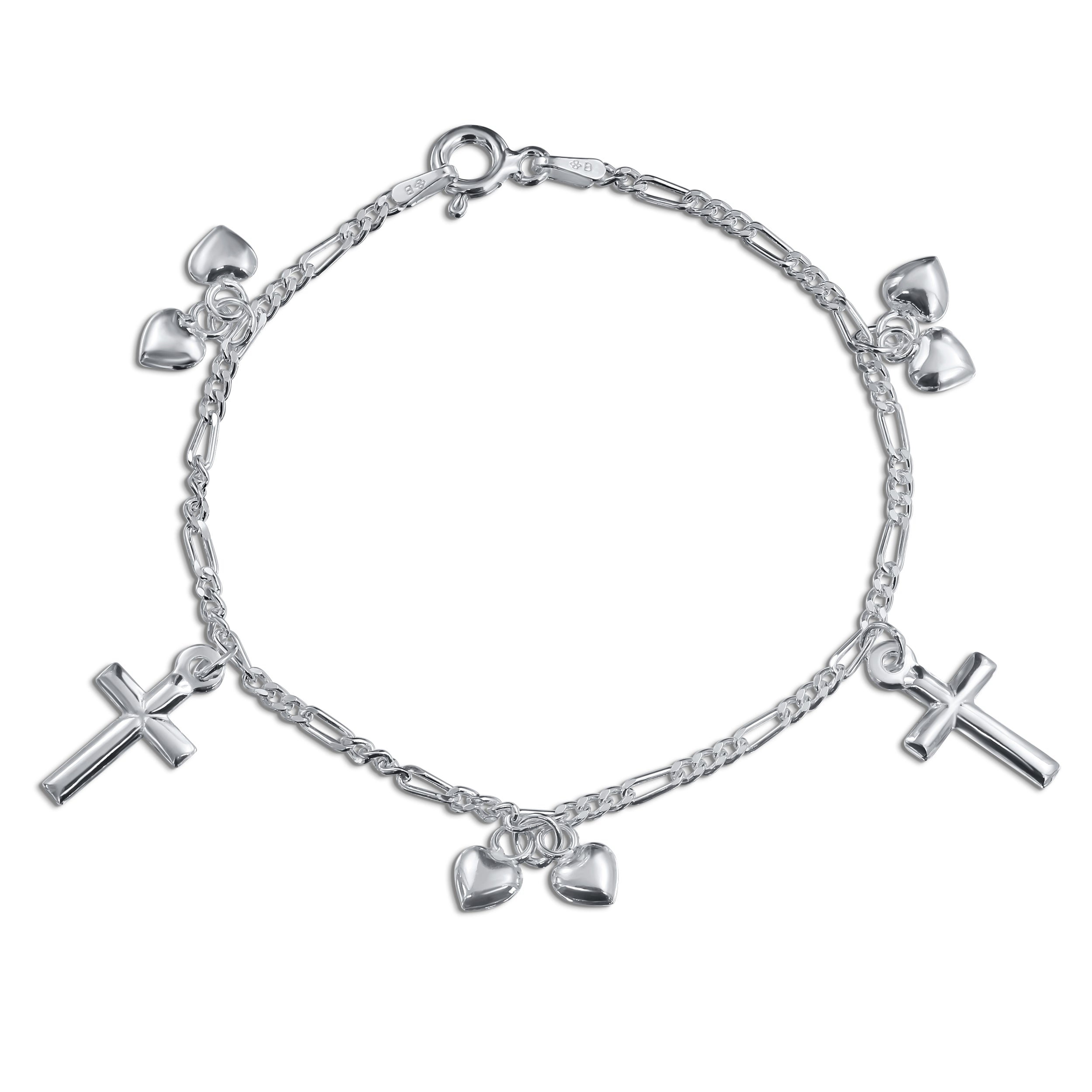 Sterling Silver Filigree Heart Cross Dangle Charm - For European Charm Bracelets