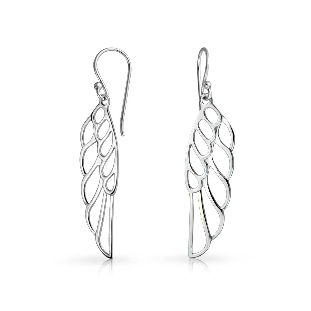 Rose Gold Plated Angel Wing Feather Dangle Earrings in Sterling