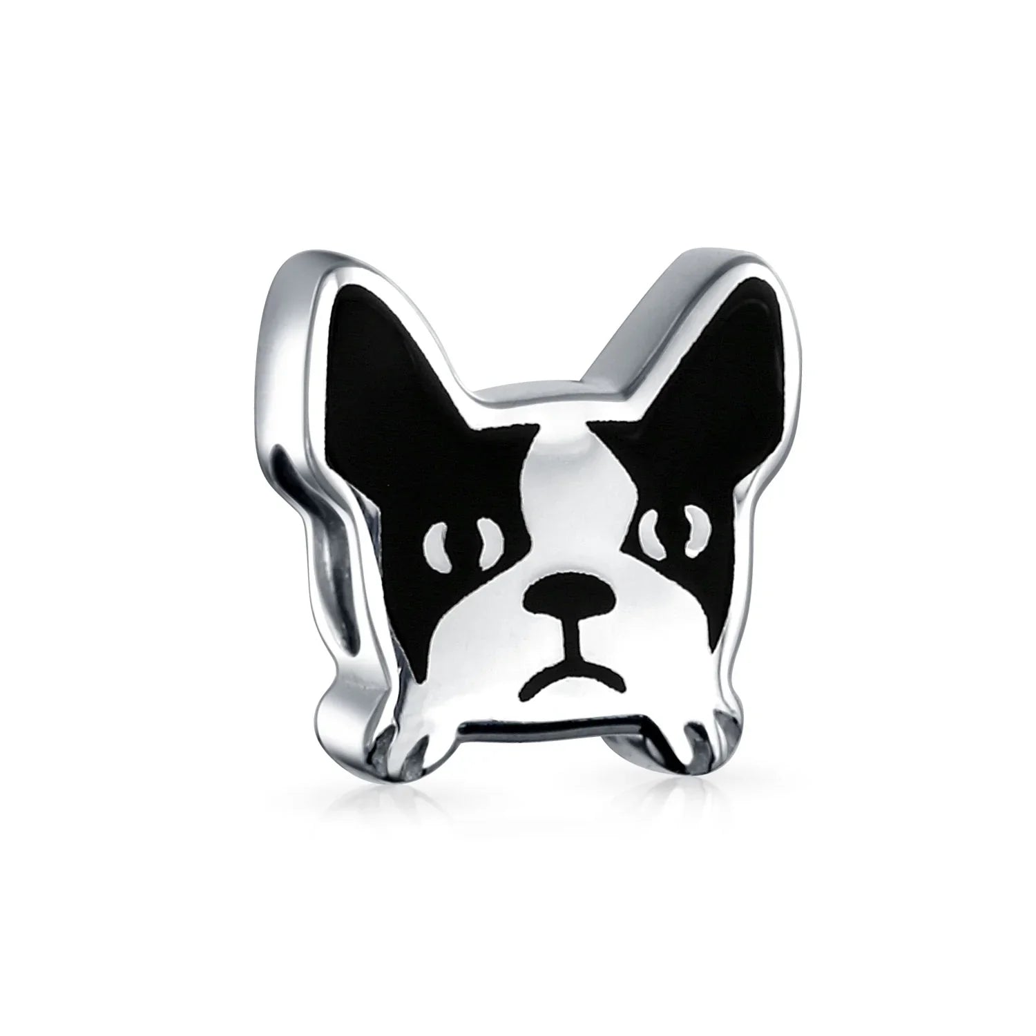 French Bulldog Charm Bead Black White Enamel Sterling Silver for