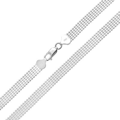 Mesh Five Row Shot Bead Ball Chain Necklace Solid Sterling Silver