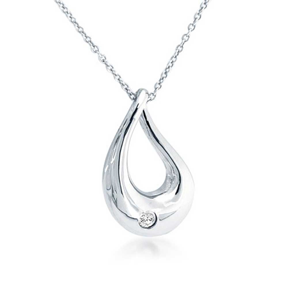 Open Teardrop Solitaire Cz Pendant Necklace Sterling Silver Necklace
