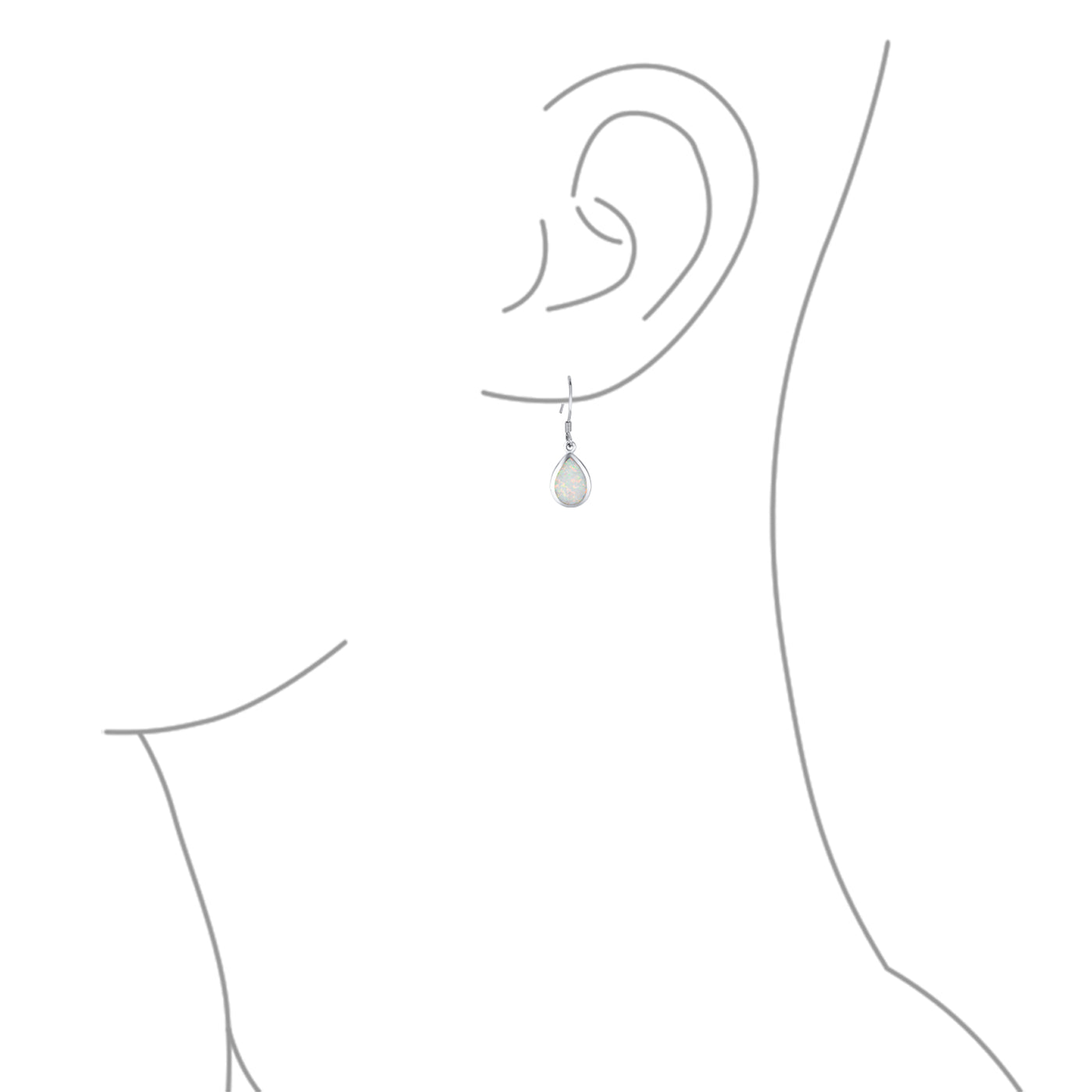Small Created White Opal Teardrop Dangle Earrings .925 Silver