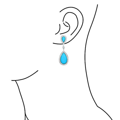 CZ Blue Turquoise Statement Dangle Chandelier Teardrop Earrings Silver