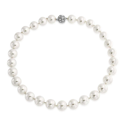White Strand Necklace Crystal Clasp Imitation Pearl 10MM 16 inch