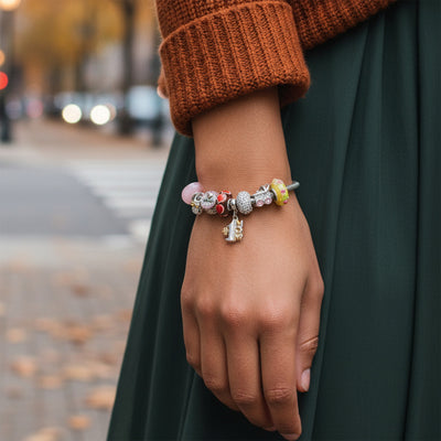 Word #1 Mom Wife Family Cheerleader Grandma Love Charm Bracelet Silver Snake Chain