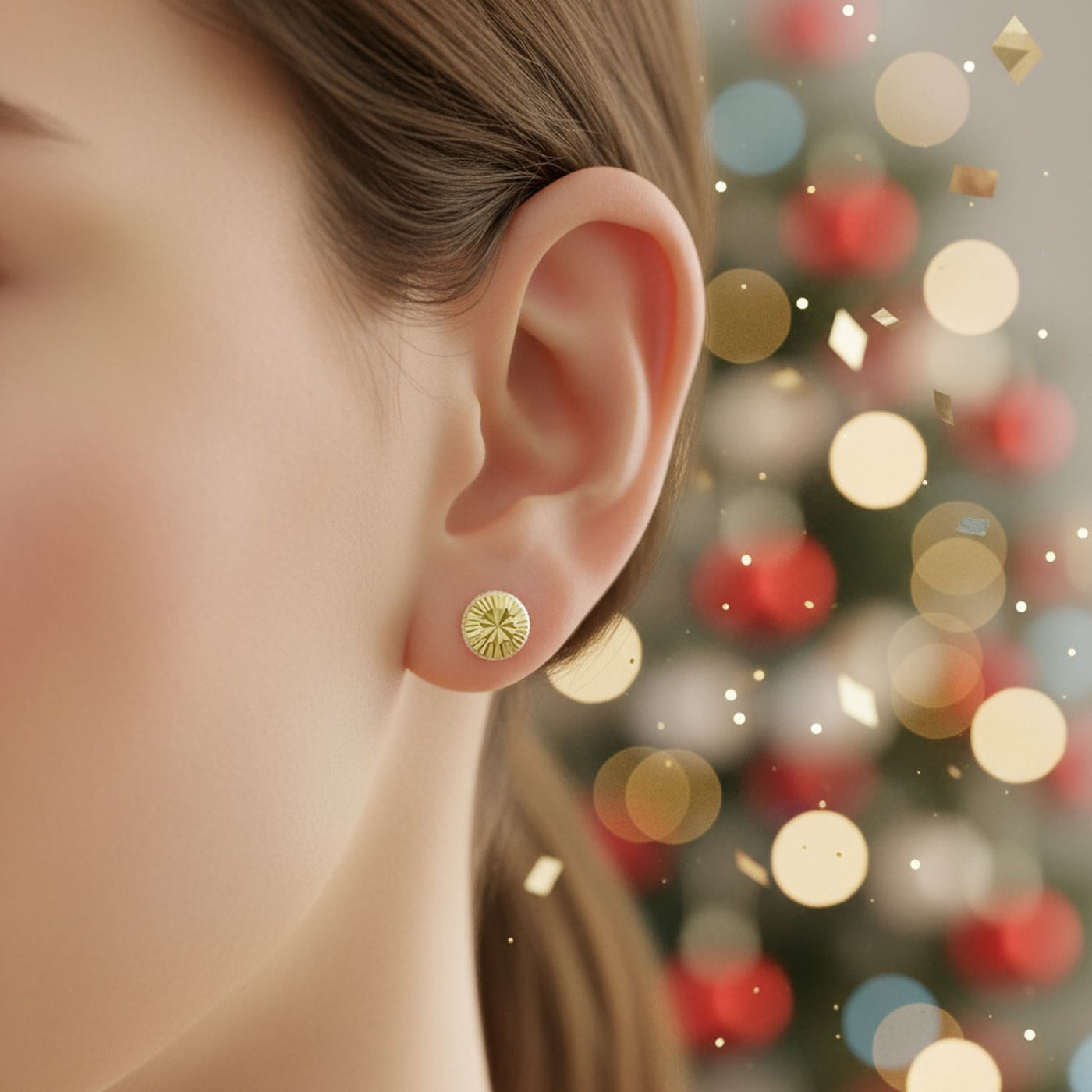 Simple Classic 10K Gold Drop Ball Earrings Round Half Dome Star Burst Studs 6MM