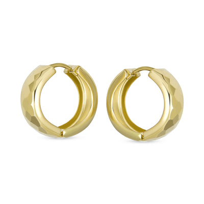 Genuine Real Solid 14K Yellow Gold Diamond Cut Huggie Hoop Earrings