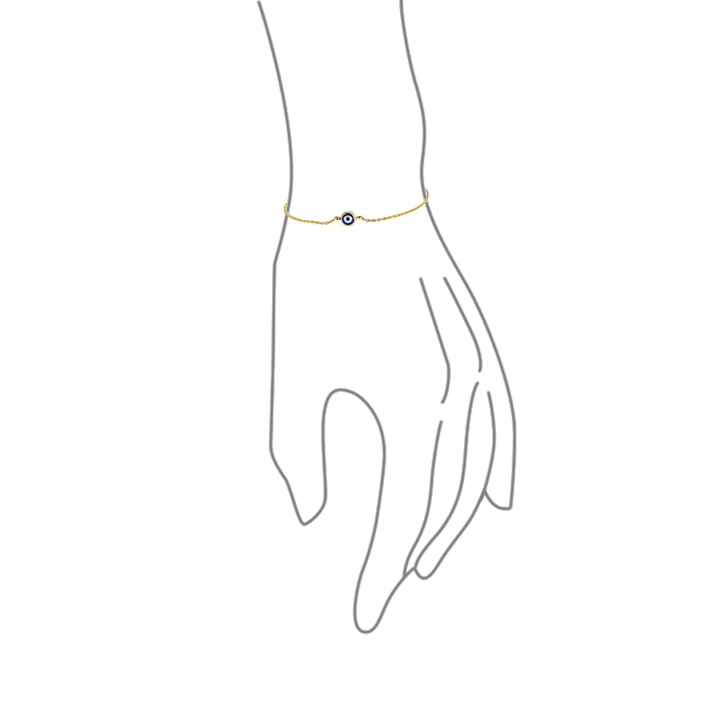 Real 14K Yellow Gold Amulet Blue Tiny Evil Eye Charm Bracelet Adjustable