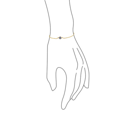 Real 14K Yellow Gold Amulet Blue Tiny Evil Eye Charm Bracelet Adjustable