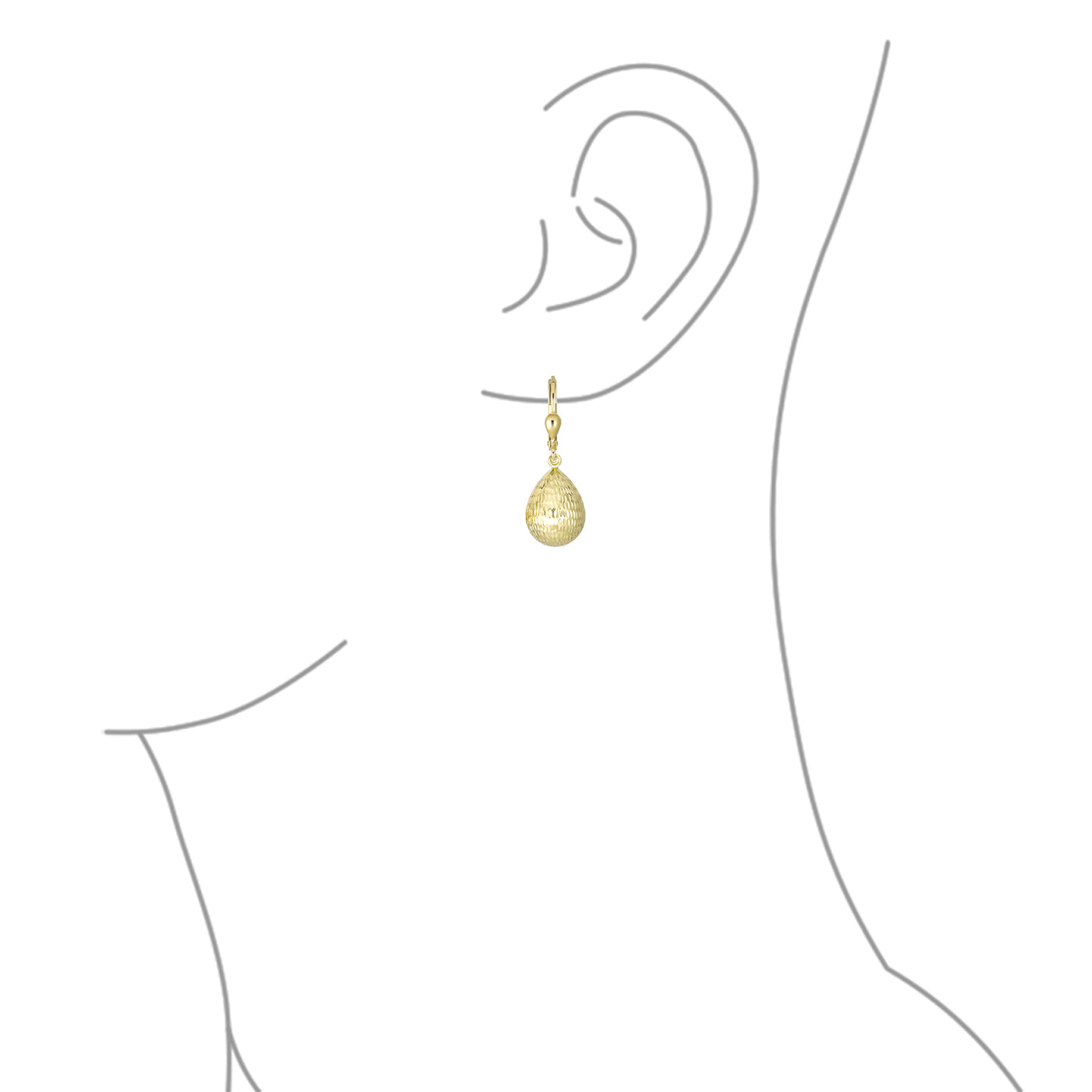 Classic Real 14K Yellow Gold Diamond-Cut Teardrop Drop Dangle Earrings