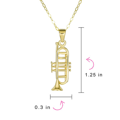 Real 14K Gold Musician Jazz Lover Trumpet Instrument Pendant