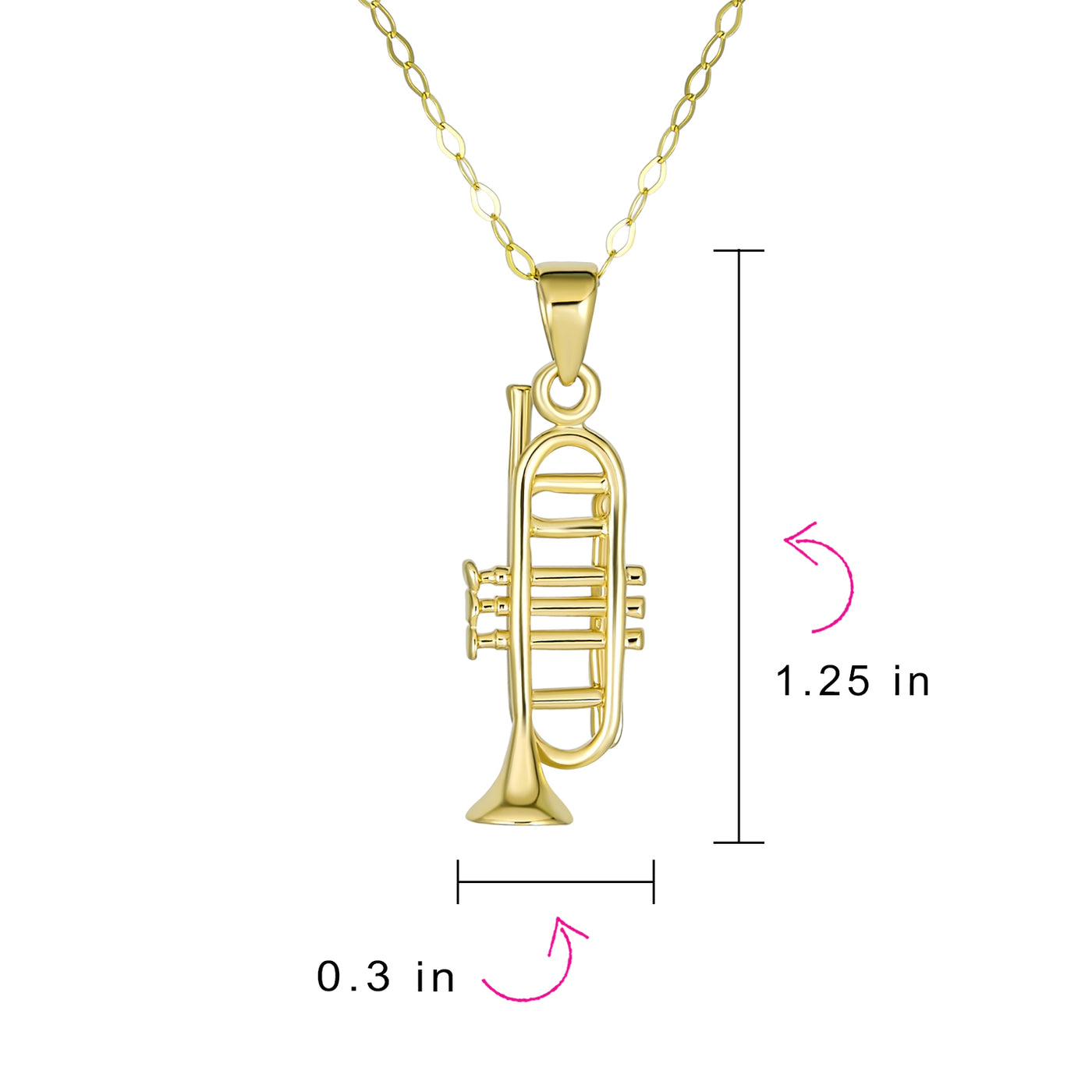 Real 14K Gold Musician Jazz Lover Trumpet Instrument Pendant Necklace - Bling Jewelry