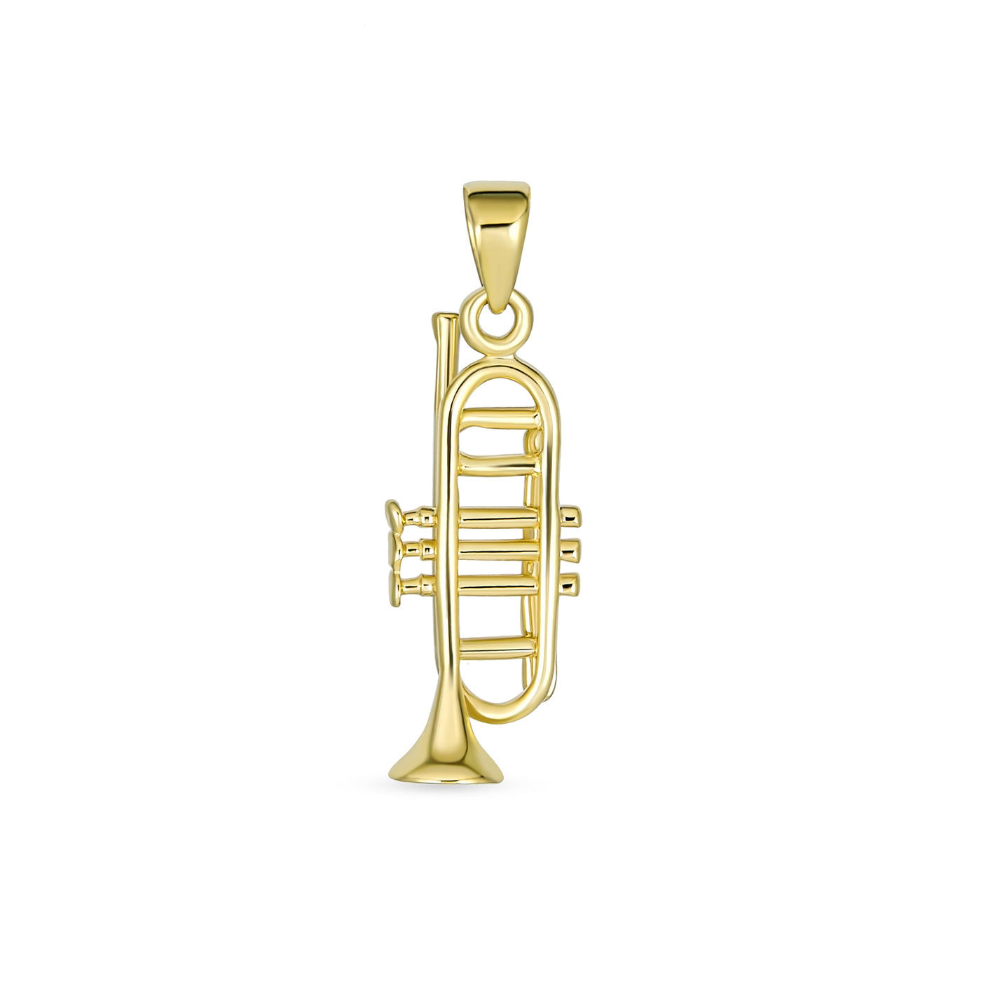 Real 14K Gold Musician Jazz Lover Trumpet Instrument Pendant Necklace - Bling Jewelry