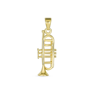 Real 14K Gold Musician Jazz Lover Trumpet Instrument Pendant Necklace - Bling Jewelry