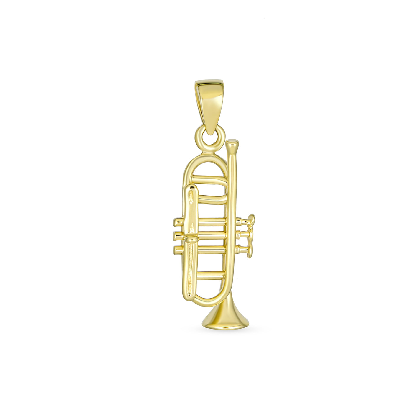 Real 14K Gold Musician Jazz Lover Trumpet Instrument Pendant Necklace - Bling Jewelry