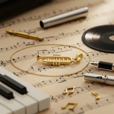 Genuine 14K Gold Trumpet Instrument Pendant Necklace for Jazz Lovers