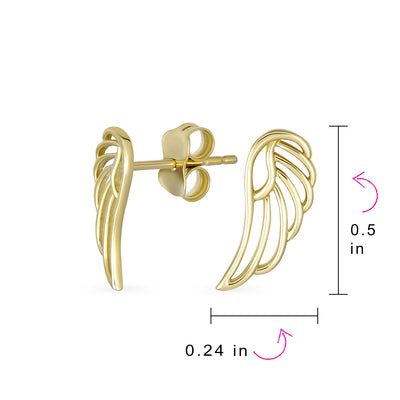 REAL 14K Yellow Gold Tiny Mini Dainty Feather Angel Wing Stud Earrings