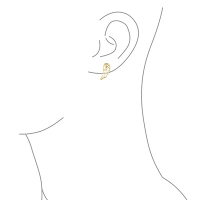 REAL 14K Yellow Gold Tiny Mini Dainty Feather Angel Wing Stud Earrings