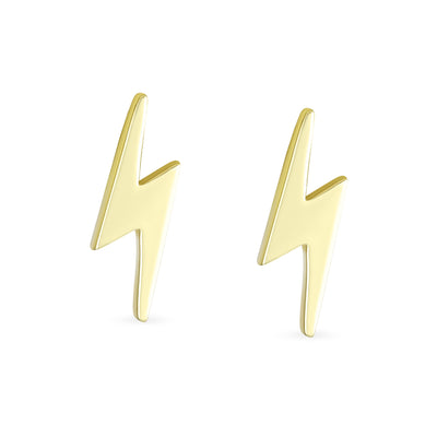 REAL 14K Yellow Gold Tiny Mini Zig Zag Lighting Bolt Stud Earrings