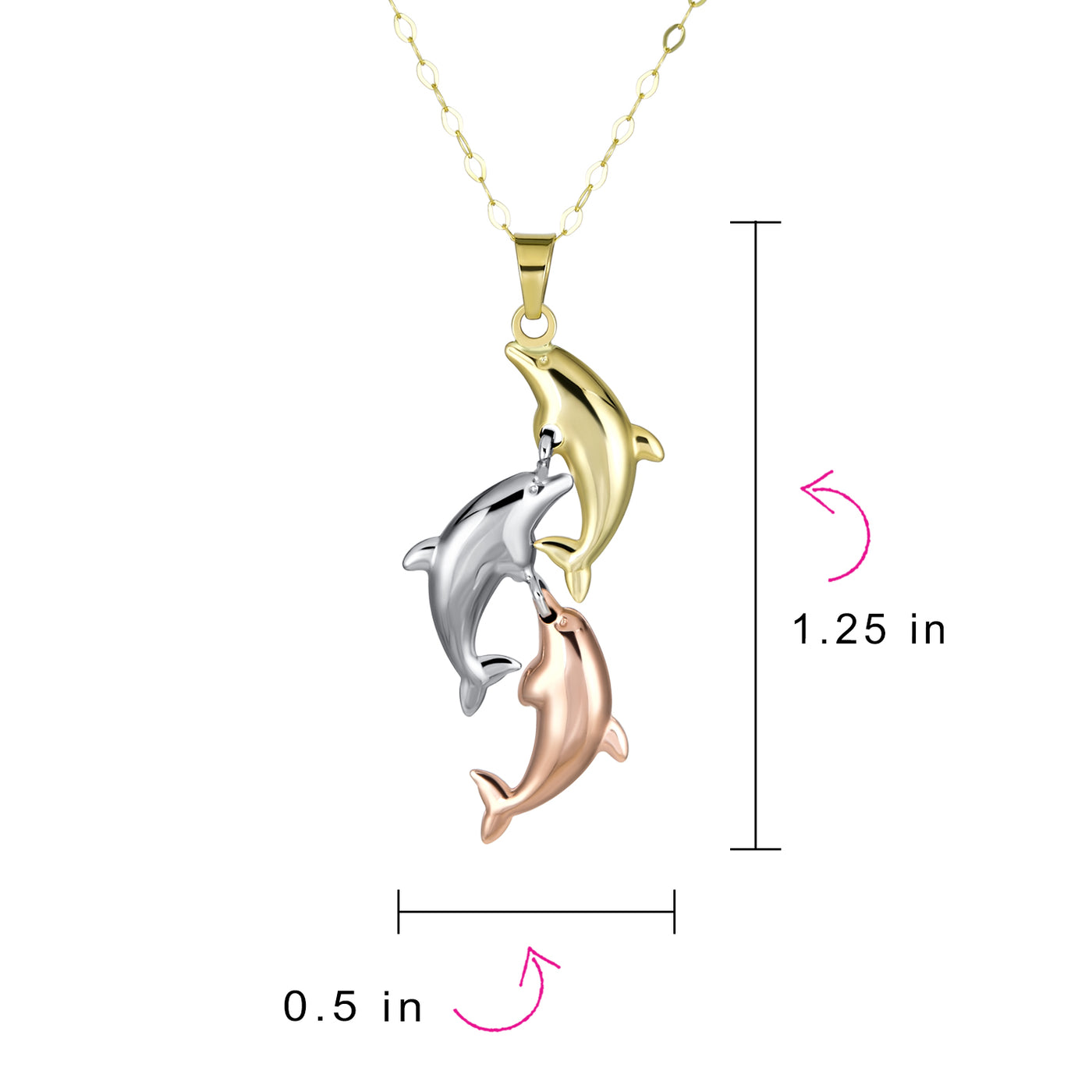 Tri-Color 14K Gold Nautical Dolphin Pendant Necklace - No Chain Included
