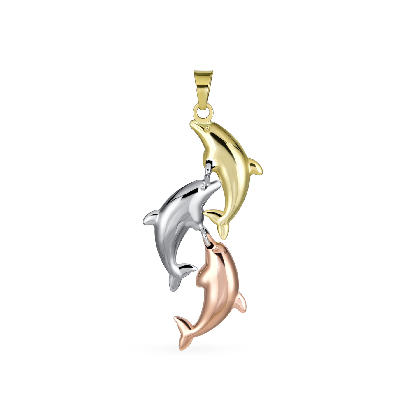 Tri-Color 14K Gold Nautical Dolphin Pendant Necklace - No Chain Included