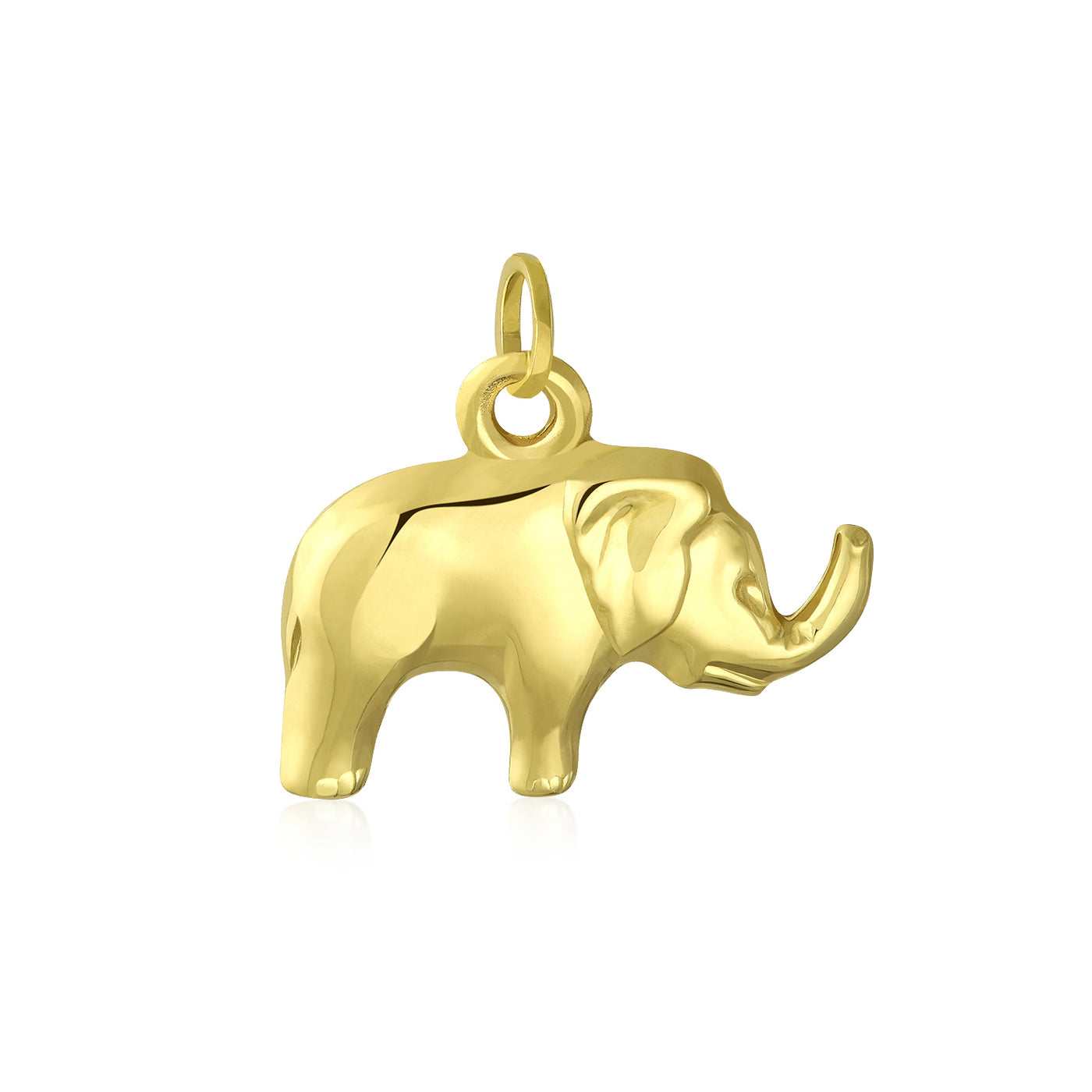 14K Yellow REAL Gold Shinny Zoo Animal Elephant Pendant