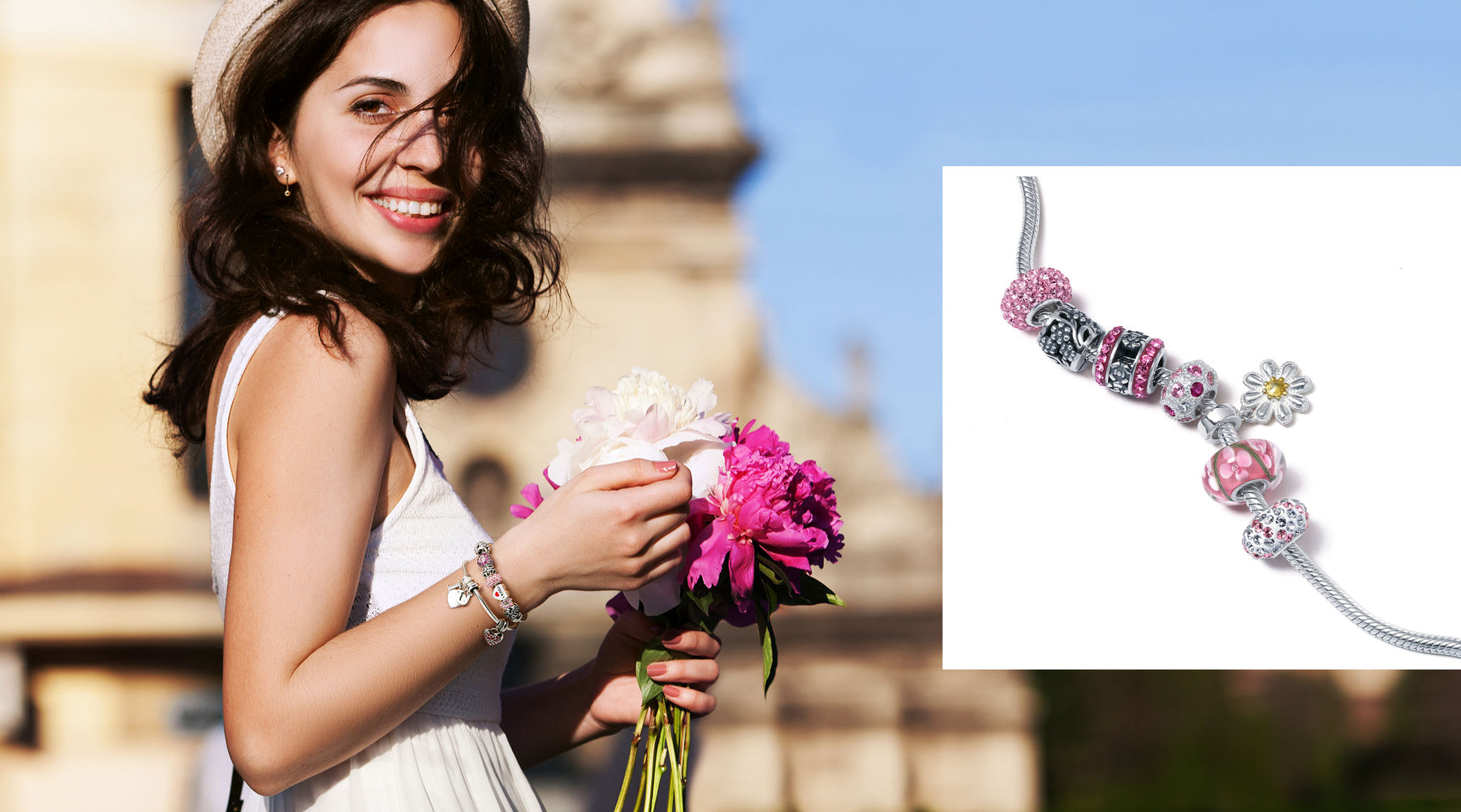 model with charm bracelet spring charms