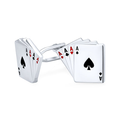 4 Of a Kind Aces Playing Cards Poker Player Cufflinks Shirt Steel