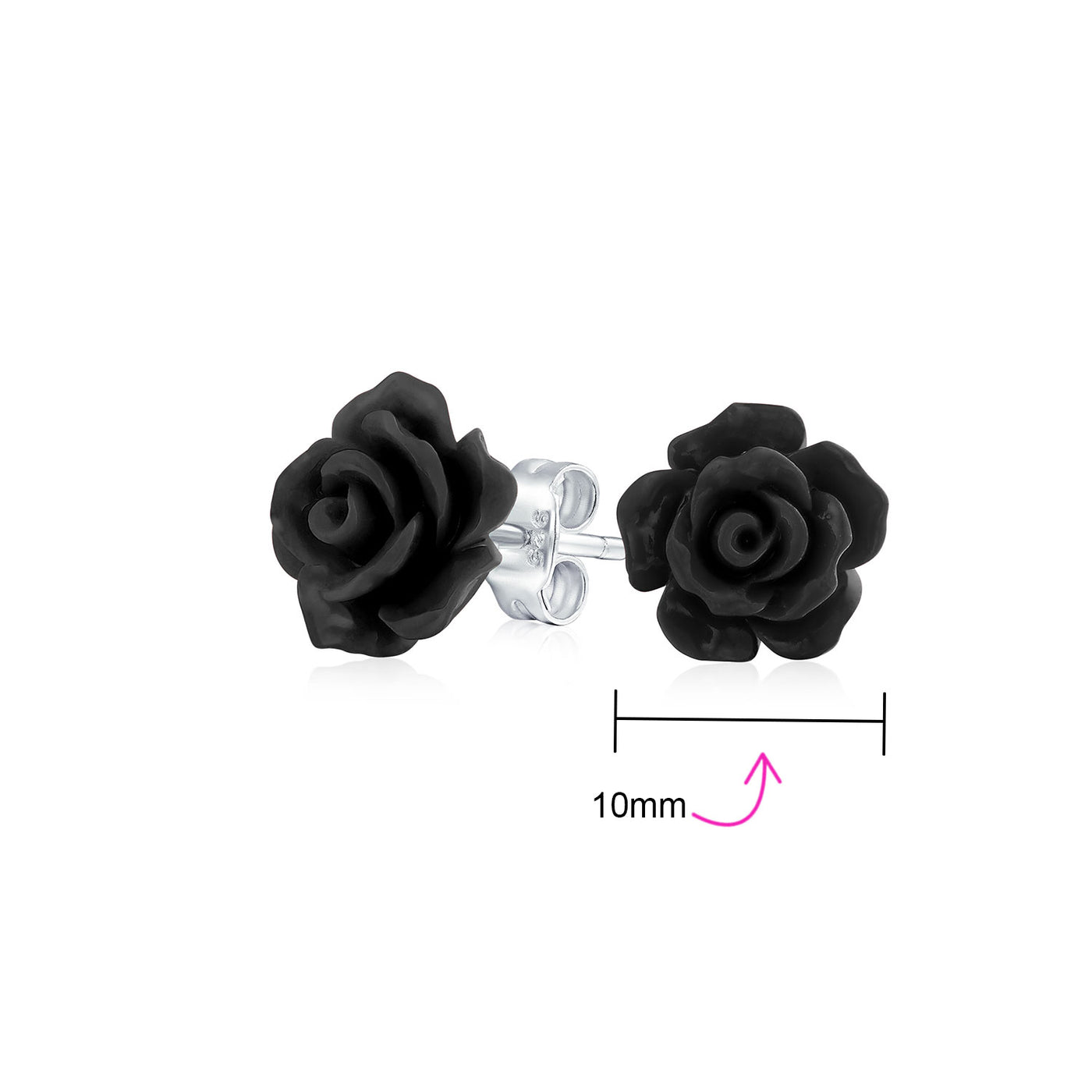 Bali Plumeria Flower Bypass Cuff Bracelet & 3D Black Rose Stud Earrings Set