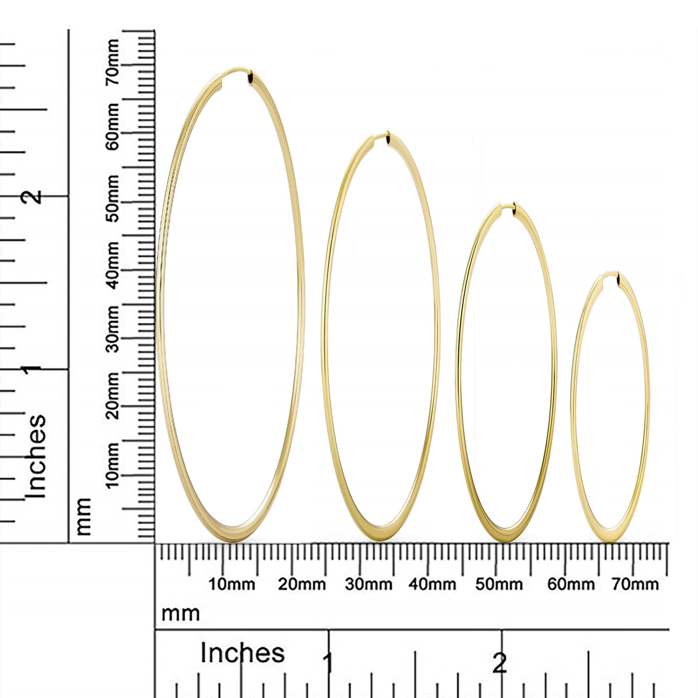 Set of 2 Minimalist Hoop Earrings 2MM Gold Plated 1.75 Inch & 2.5 Inch