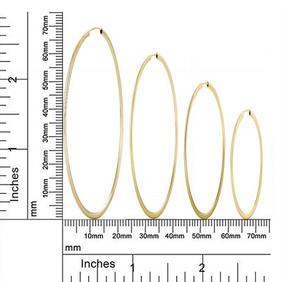 Set of 2 Minimalist Hoop Earrings 2MM Gold Plated 1.75 Inch & 2.5 Inch