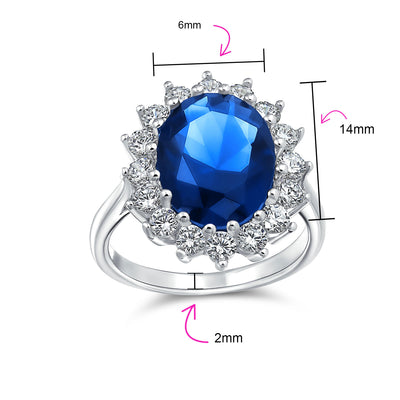 Vintage Style 4CT Royal Blue CZ Sapphire Halo Engagement Ring Sterling Silver