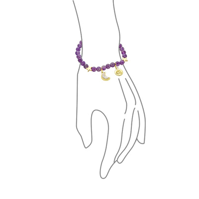 Purple Amethyst Druzy Moon Stars Ohm Charm 6MM Bead Stretch Bracelet