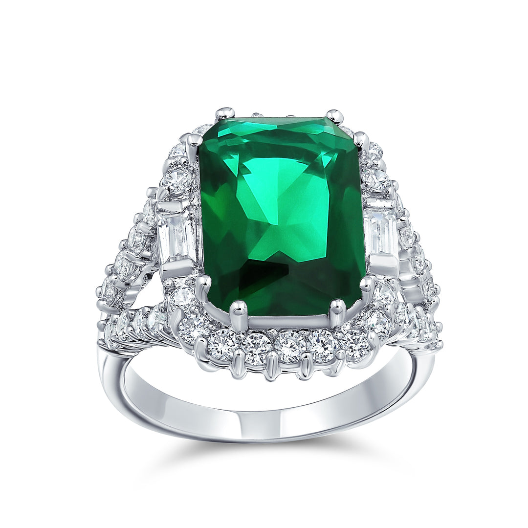 7CT CZ Rectangle Green Emerald Cut Statement Ring