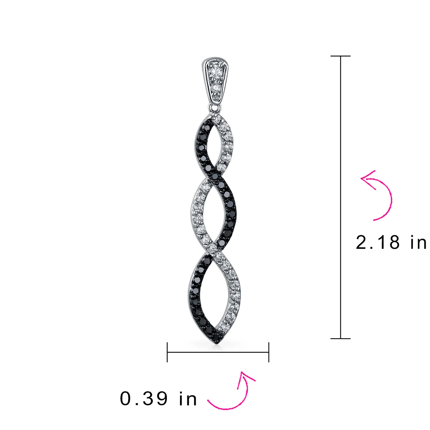 Black Linear Infinity Twist Drop Earrings Prom Pave CZ Silver Plated
