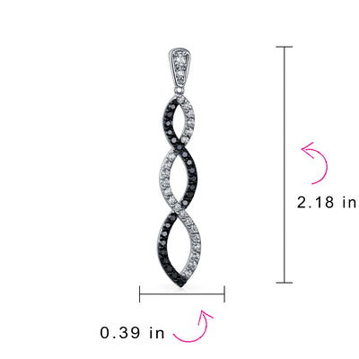 Black Linear Infinity Twist Drop Earrings Prom Pave CZ Silver Plated