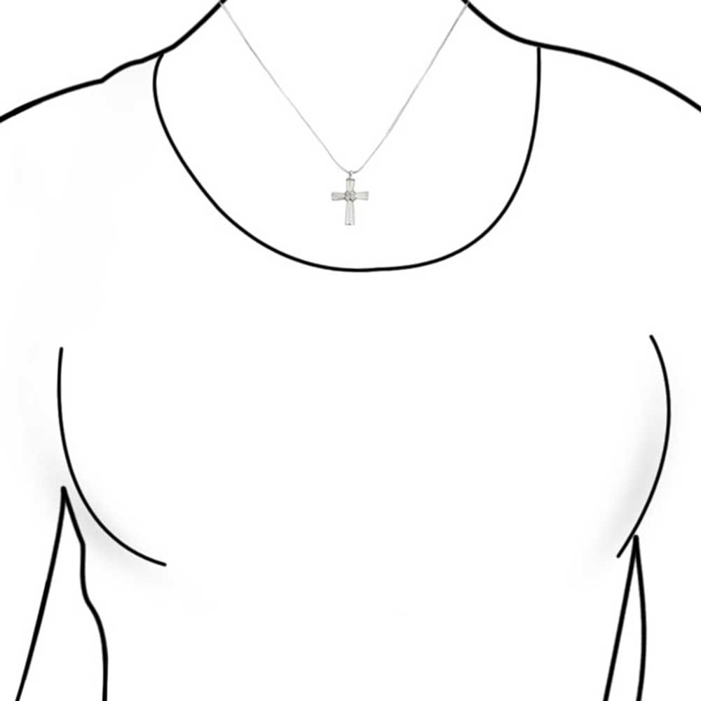 Religious Mother Of Pearl MOP Cross Pendant Necklace Silver Plated Snake Chain