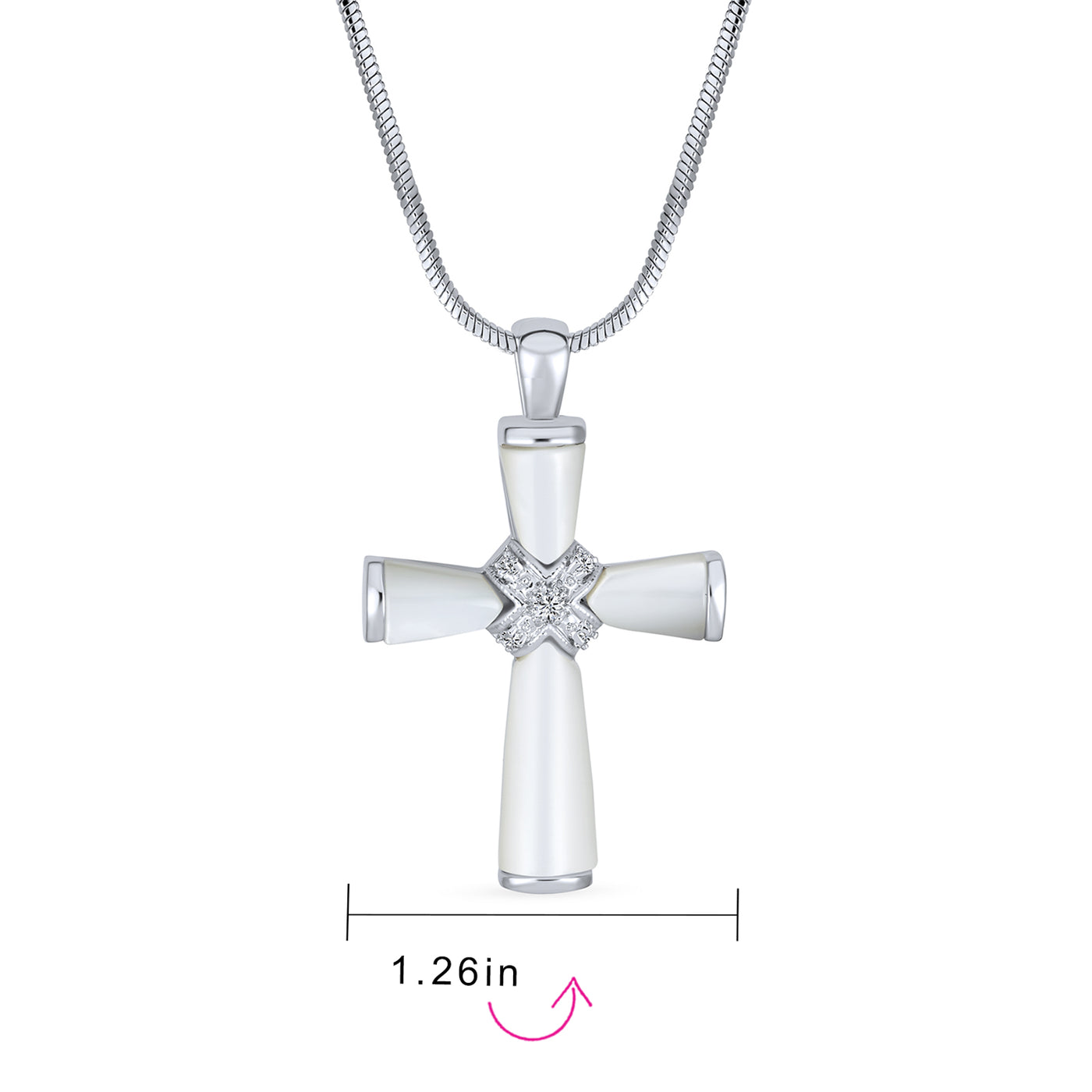 Religious Mother Of Pearl MOP Cross Pendant Necklace Silver Plated Snake Chain