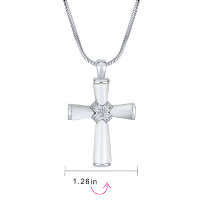 Religious Mother Of Pearl MOP Cross Pendant Necklace Silver Plated Snake Chain