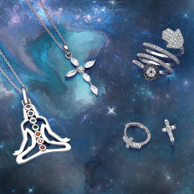 Amulet Blue CZ Hamsa Evil Eye Cocktail Statement Ring