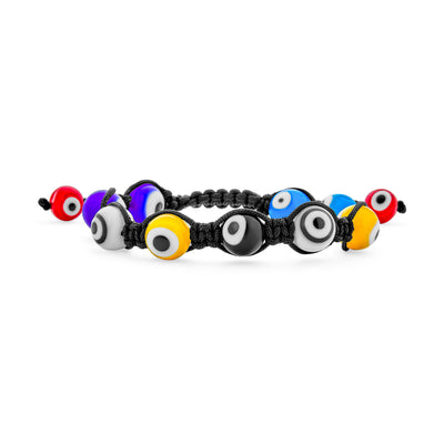 Unisex Amulet Multi-Color Evil Eye Macrame Strand Bracelet with 12mm Beads