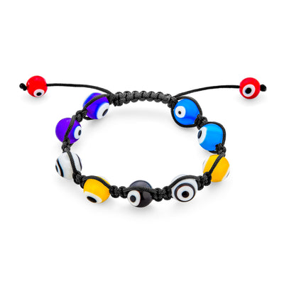 Unisex Amulet Multi-Color Evil Eye Macrame Strand Bracelet with 12mm Beads