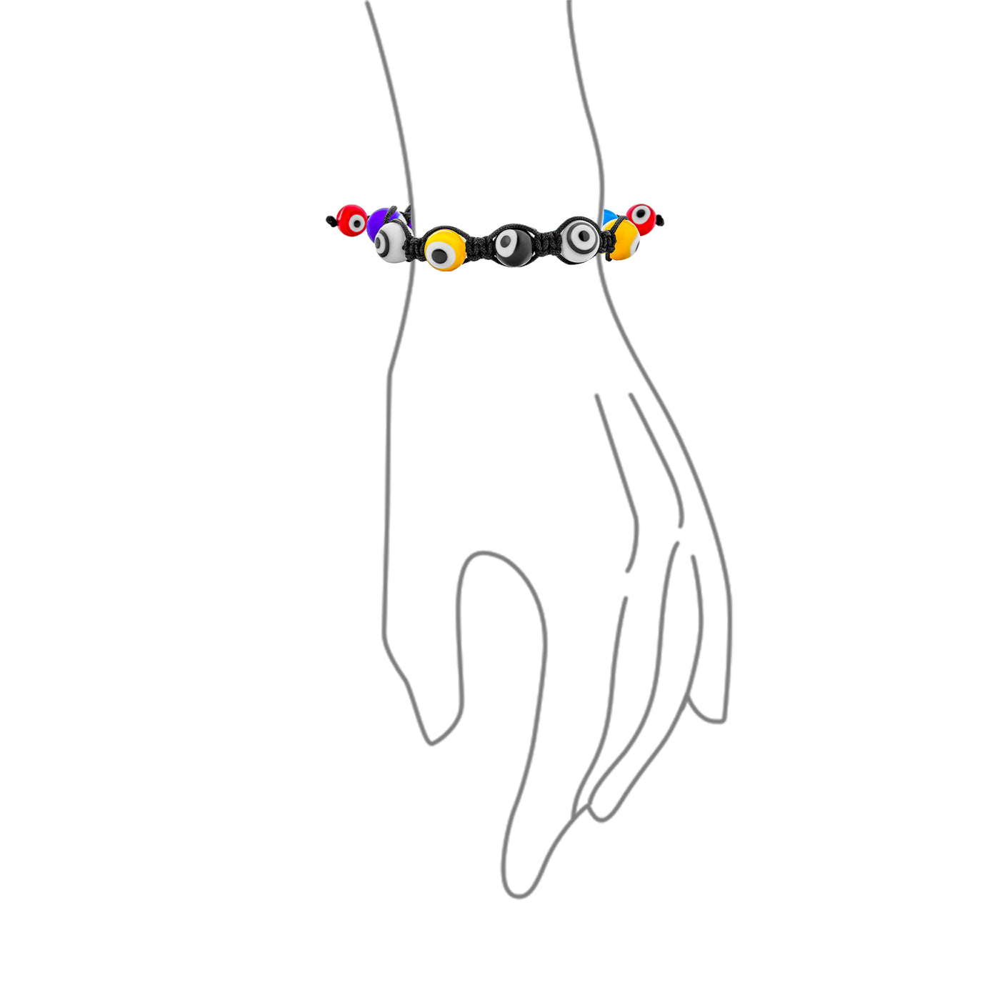 Unisex Amulet Multi-Color Evil Eye Macrame Strand Bracelet with 12mm Beads